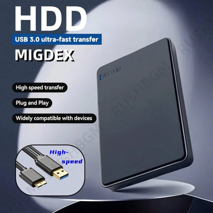 Portable External Hard Drive, 2TB Large Capacity Ultra-High Speed Data Transfer Portable Hard Drive, Suitable For USB 3.0 Compact Hard Drive, Portable And Shockproof, HDD External Hard Drive, Ultra-Lo