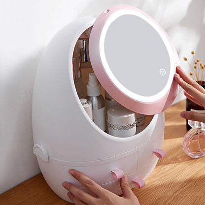 Portable Vanity LED Mirror Cosmetic Makeup Serum Organizer Caddy
