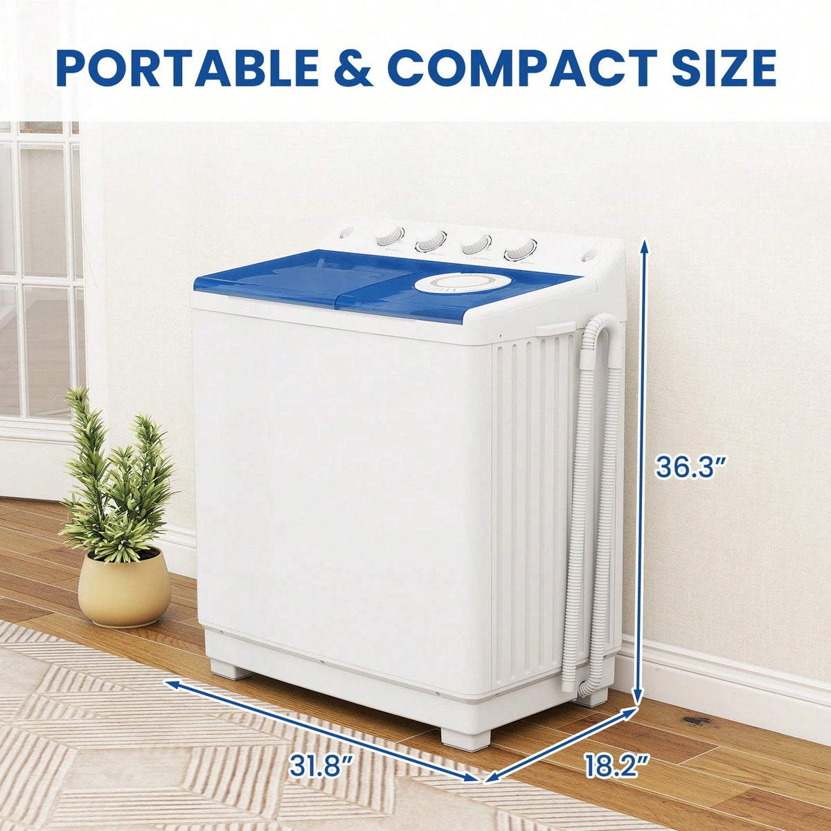 Portable Washing Machine, Twin Tub Washing Machine Laundry Compact Washer Spinner Combo With 41 Lbs Capacity, 25 Lbs Washer And 16 Lbs Spinner Dryer For Apartments RVs And Dorms