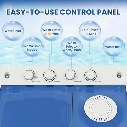 Portable Washing Machine, Twin Tub Washing Machine Laundry Compact Washer Spinner Combo With 41 Lbs Capacity, 25 Lbs Washer And 16 Lbs Spinner Dryer For Apartments RVs And Dorms