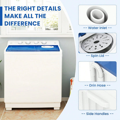 Portable Washing Machine, Twin Tub Washing Machine Laundry Compact Washer Spinner Combo With 41 Lbs Capacity, 25 Lbs Washer And 16 Lbs Spinner Dryer For Apartments RVs And Dorms