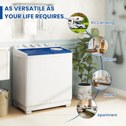 Portable Washing Machine, Twin Tub Washing Machine Laundry Compact Washer Spinner Combo With 41 Lbs Capacity, 25 Lbs Washer And 16 Lbs Spinner Dryer For Apartments RVs And Dorms