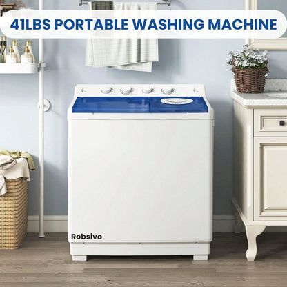 Portable Washing Machine, Twin Tub Washing Machine Laundry Compact Washer Spinner Combo With 41 Lbs Capacity, 25 Lbs Washer And 16 Lbs Spinner Dryer For Apartments RVs And Dorms