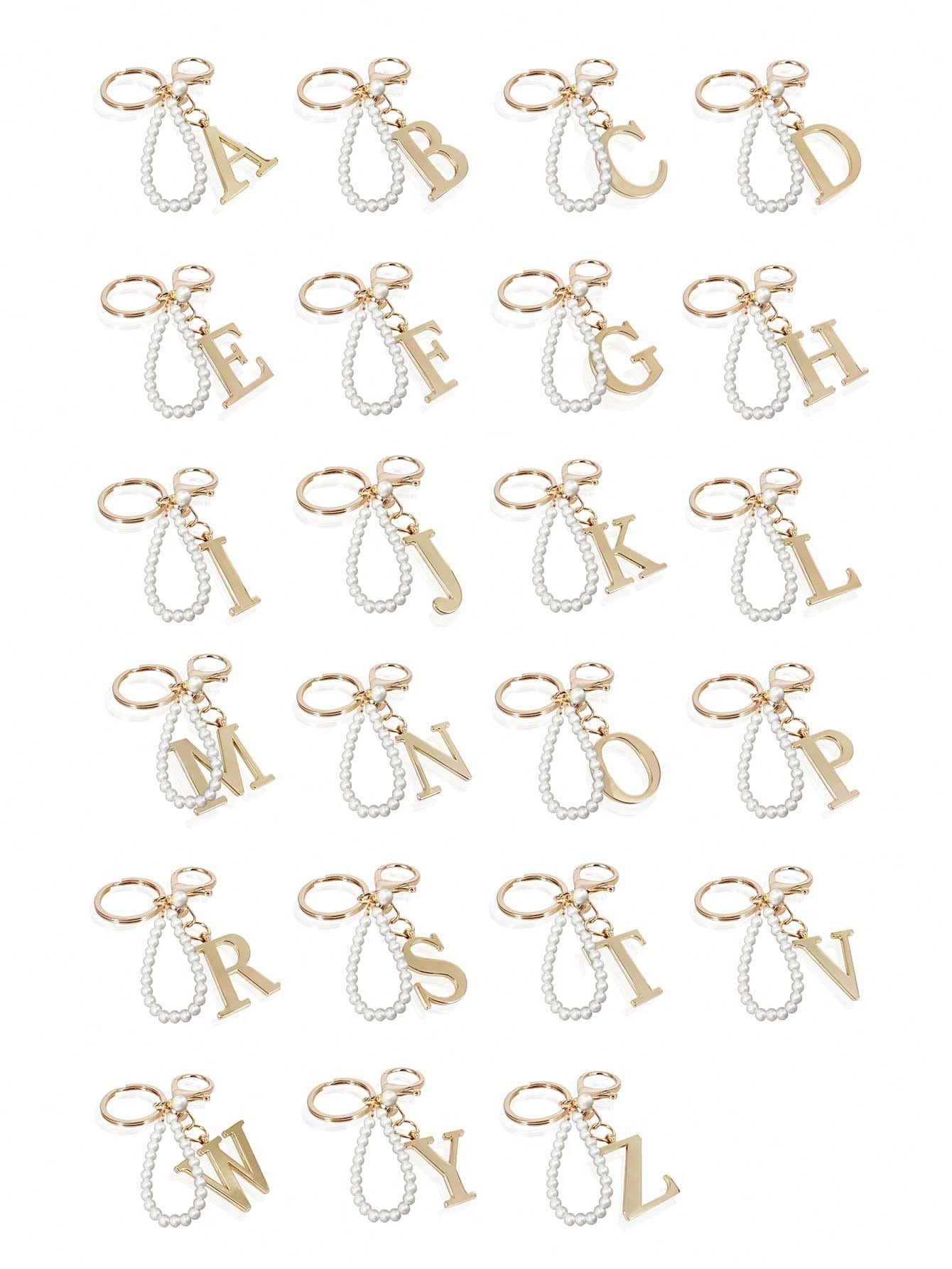 Premium Elegant Gold Pearl Letter Keychain, A-Z 3D Letter Pendant, Elegant Pearl Chain With Sparkling Rhinestones (Detachable Based On Personal Preference) Fashion Alloy Keychain Ring, Earphone Pendan