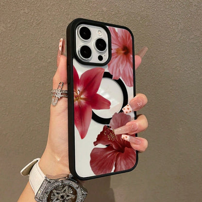 Premium Magnetic Protective Case IPhone11/12/13/14/15/Promax Red Flower Design, Elegant And Beautiful, Ultra-Thin Anti-Drop MagSafe Compatible, Daily Dream Style