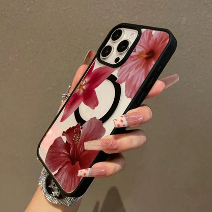 Premium Magnetic Protective Case IPhone11/12/13/14/15/Promax Red Flower Design, Elegant And Beautiful, Ultra-Thin Anti-Drop MagSafe Compatible, Daily Dream Style