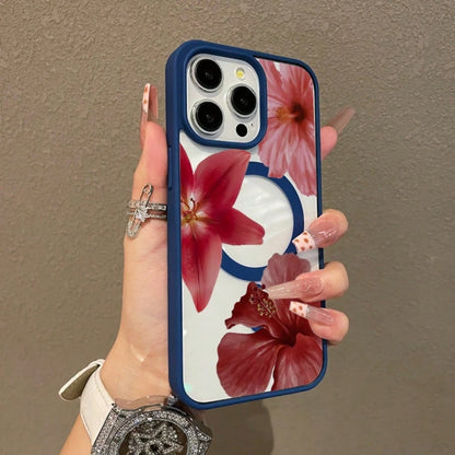 Premium Magnetic Protective Case IPhone11/12/13/14/15/Promax Red Flower Design, Elegant And Beautiful, Ultra-Thin Anti-Drop MagSafe Compatible, Daily Dream Style