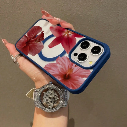 Premium Magnetic Protective Case IPhone11/12/13/14/15/Promax Red Flower Design, Elegant And Beautiful, Ultra-Thin Anti-Drop MagSafe Compatible, Daily Dream Style