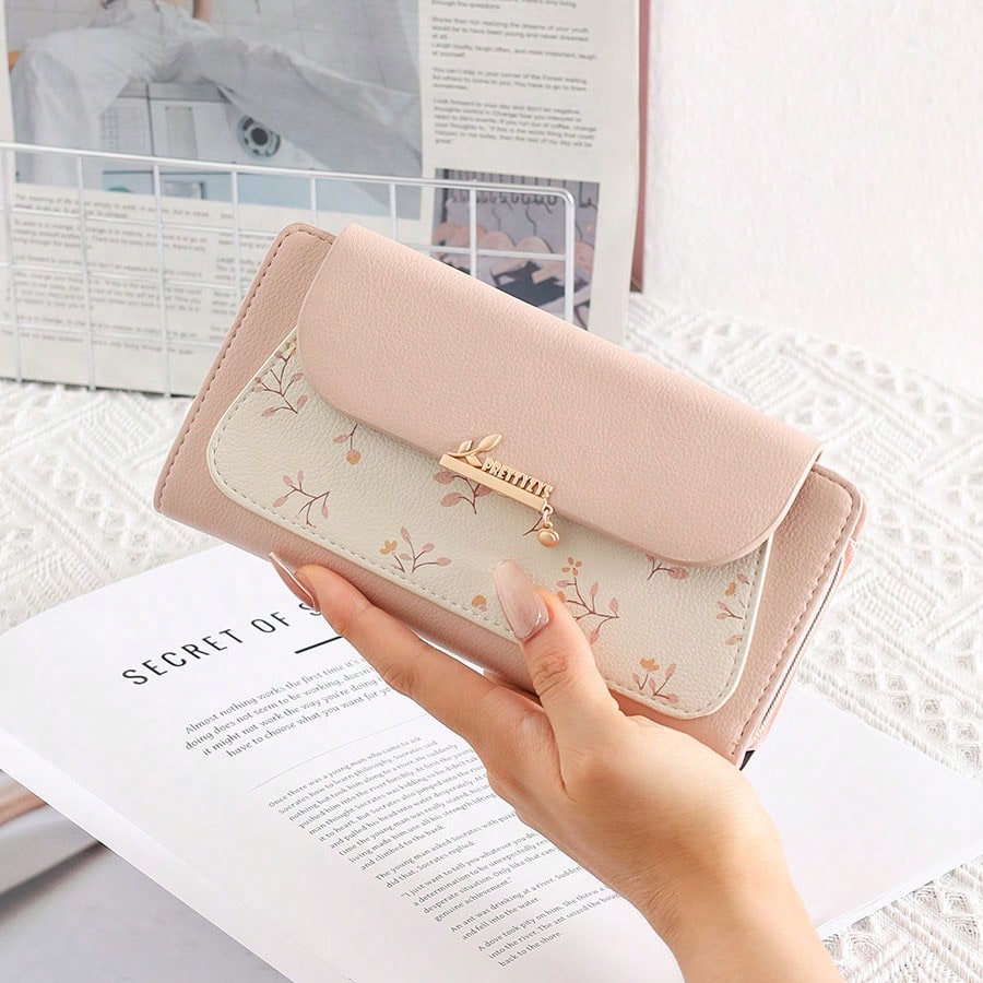 PRETTYZYS Long Leaf Metal Buckle Folding Zipper Multifunctional Wallet Fashion Printed Large Capacity Women's Wallet Clutch Purse Business Travel Valentine's Day Gift For Her For Women Wallet Purse Wa