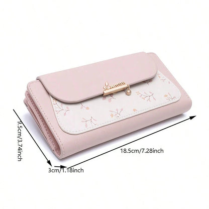 PRETTYZYS Long Leaf Metal Buckle Folding Zipper Multifunctional Wallet Fashion Printed Large Capacity Women's Wallet Clutch Purse Business Travel Valentine's Day Gift For Her For Women Wallet Purse Wa