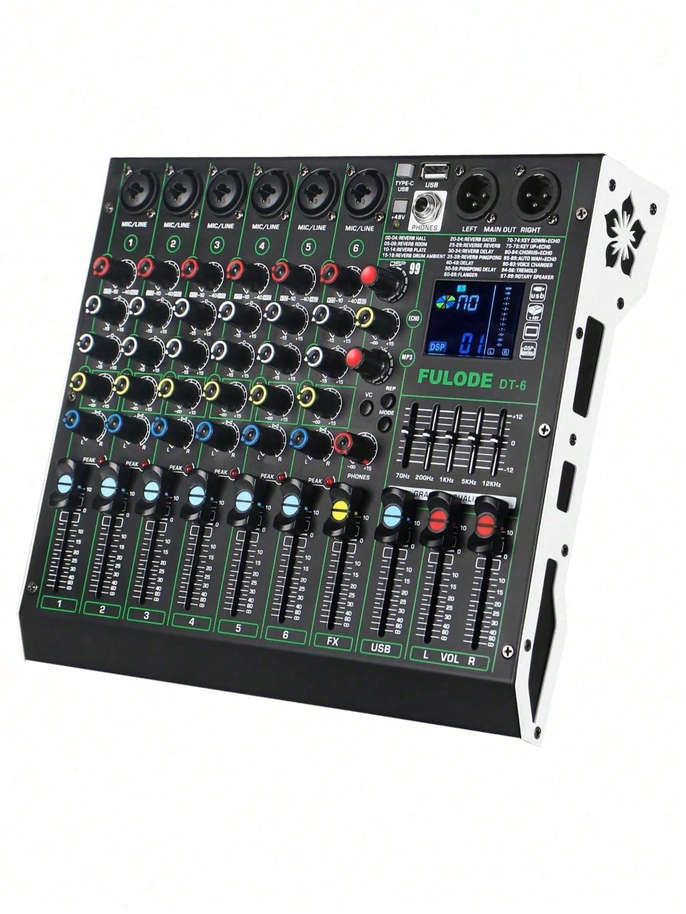 Professional DJ Audio Mixer, 4/6-Channel Sound Mixing Board With 99 DSP Effects, Wireless, 48V Phantom Power, Vocal Removal, For Live Streaming And Recording