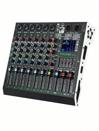Professional DJ Audio Mixer, 4/6-Channel Sound Mixing Board With 99 DSP Effects, Wireless, 48V Phantom Power, Vocal Removal, For Live Streaming And Recording