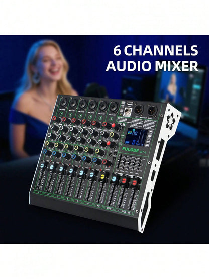 Professional DJ Audio Mixer, 4/6-Channel Sound Mixing Board With 99 DSP Effects, Wireless, 48V Phantom Power, Vocal Removal, For Live Streaming And Recording