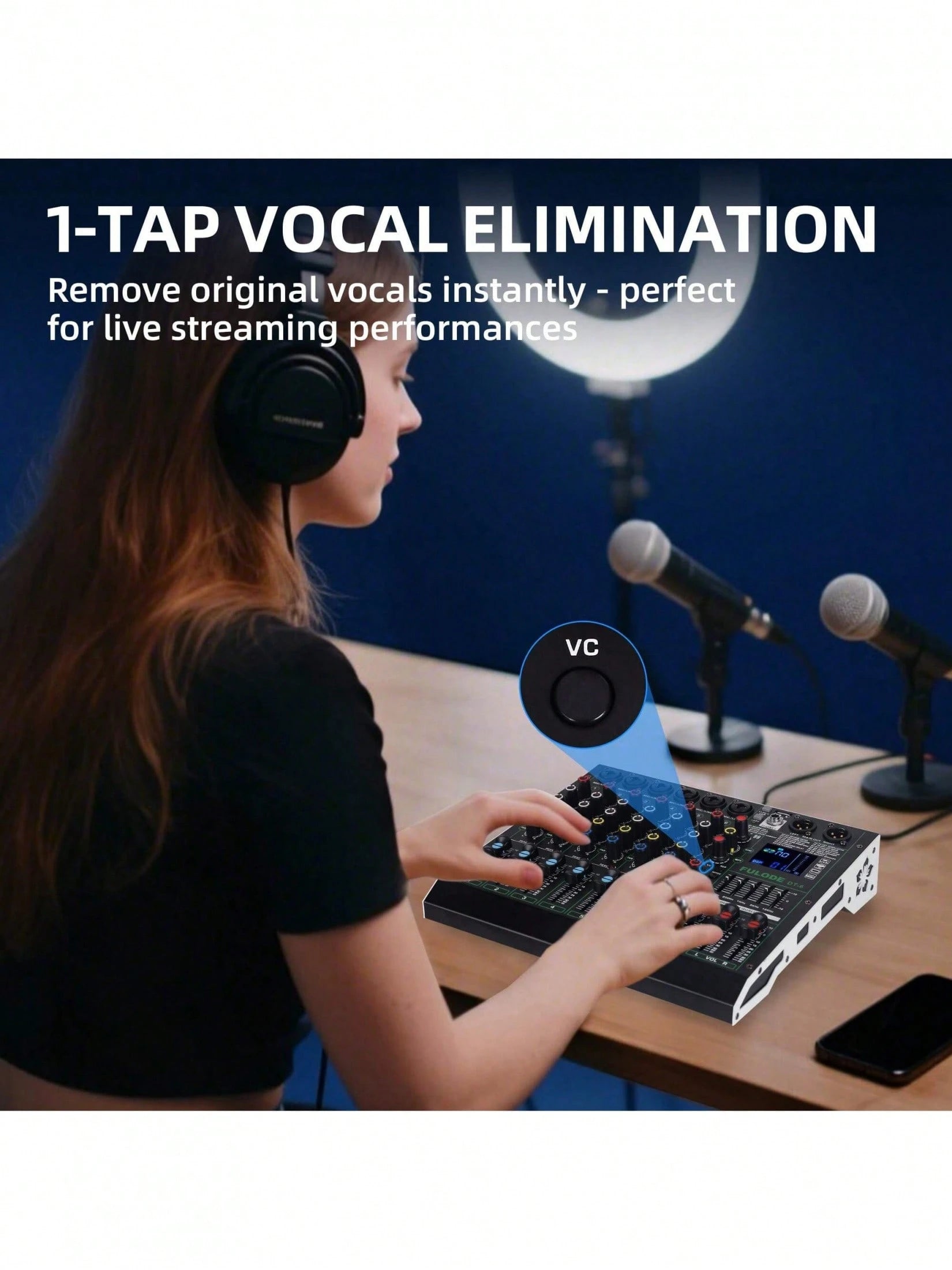 Professional DJ Audio Mixer, 4/6-Channel Sound Mixing Board With 99 DSP Effects, Wireless, 48V Phantom Power, Vocal Removal, For Live Streaming And Recording