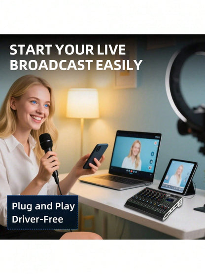 Professional DJ Audio Mixer, 4/6-Channel Sound Mixing Board With 99 DSP Effects, Wireless, 48V Phantom Power, Vocal Removal, For Live Streaming And Recording