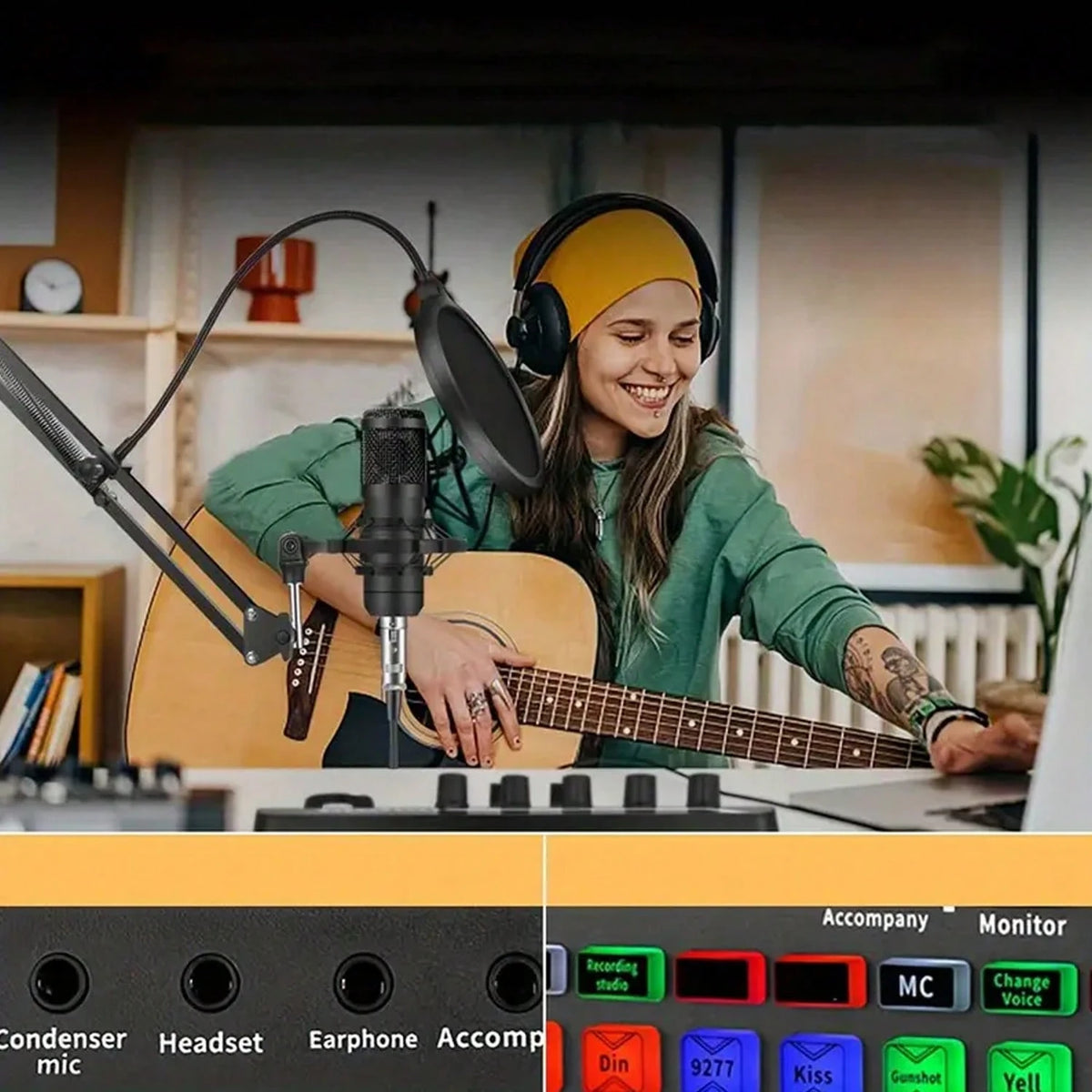 Professional Podcast DJ Equipment Bundle Kit: Live Sound Card, Audio Mixer For Console Recording, Microphone Stand – Full Music Studio Setup With 1 Mics For PC, Phone Gaming & Karaoke Streaming And Co