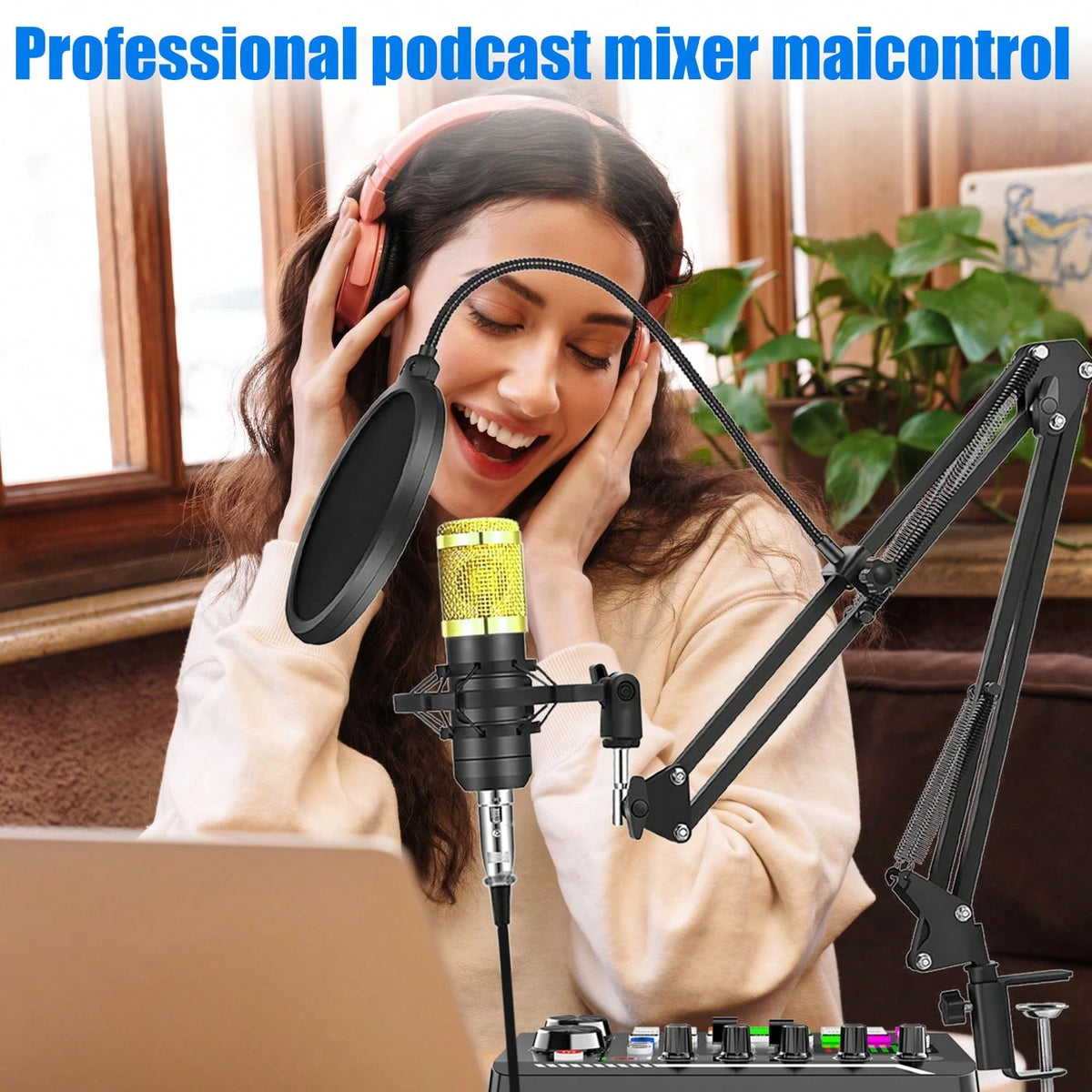 Professional Podcast DJ Equipment Bundle Kit: Live Sound Card, Audio Mixer For Console Recording, Microphone Stand – Full Music Studio Setup With 1 Mics For PC, Phone Gaming & Karaoke Streaming And Co