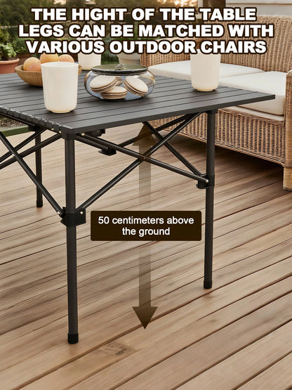 Protable Camping Table With Aluminum Table Top, Stable Structure Outdoor Folding Table, Beach Foldable Table, Quickly Unfold Picnic Table, Camping Essentials, Great For Camping, Tailgating, Grilling
