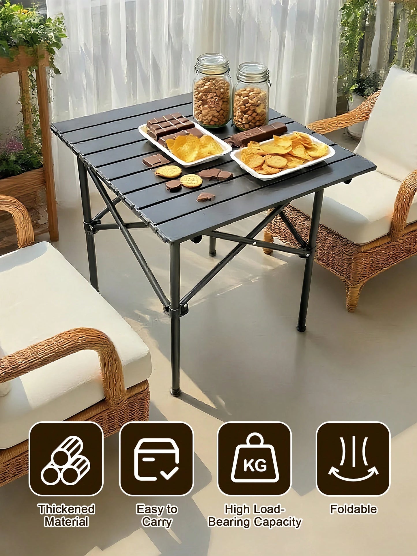 Protable Camping Table With Aluminum Table Top, Stable Structure Outdoor Folding Table, Beach Foldable Table, Quickly Unfold Picnic Table, Camping Essentials, Great For Camping, Tailgating, Grilling