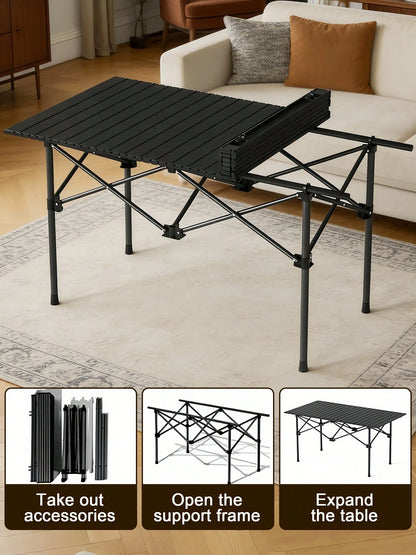 Protable Camping Table With Aluminum Table Top, Stable Structure Outdoor Folding Table, Beach Foldable Table, Quickly Unfold Picnic Table, Camping Essentials, Great For Camping, Tailgating, Grilling