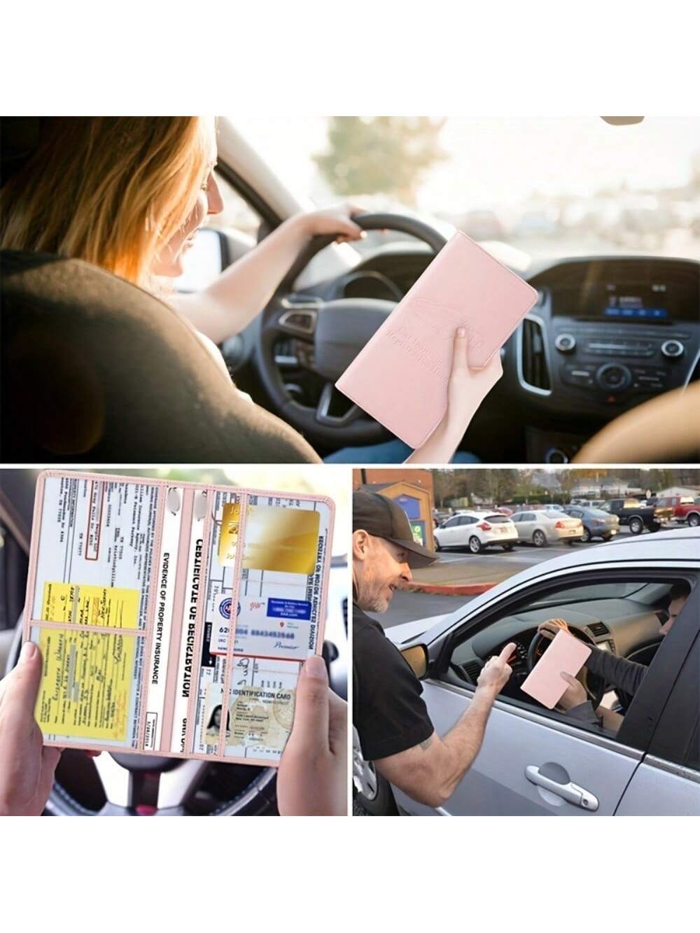 PU Leather Car Registration & Insurance Card Holder, Car Registration & Insurance Card Holder, Car Document Storage Box Glove Box Organizer Car Insurance Folder, Unisex Car Glove Box Organizer- Pink