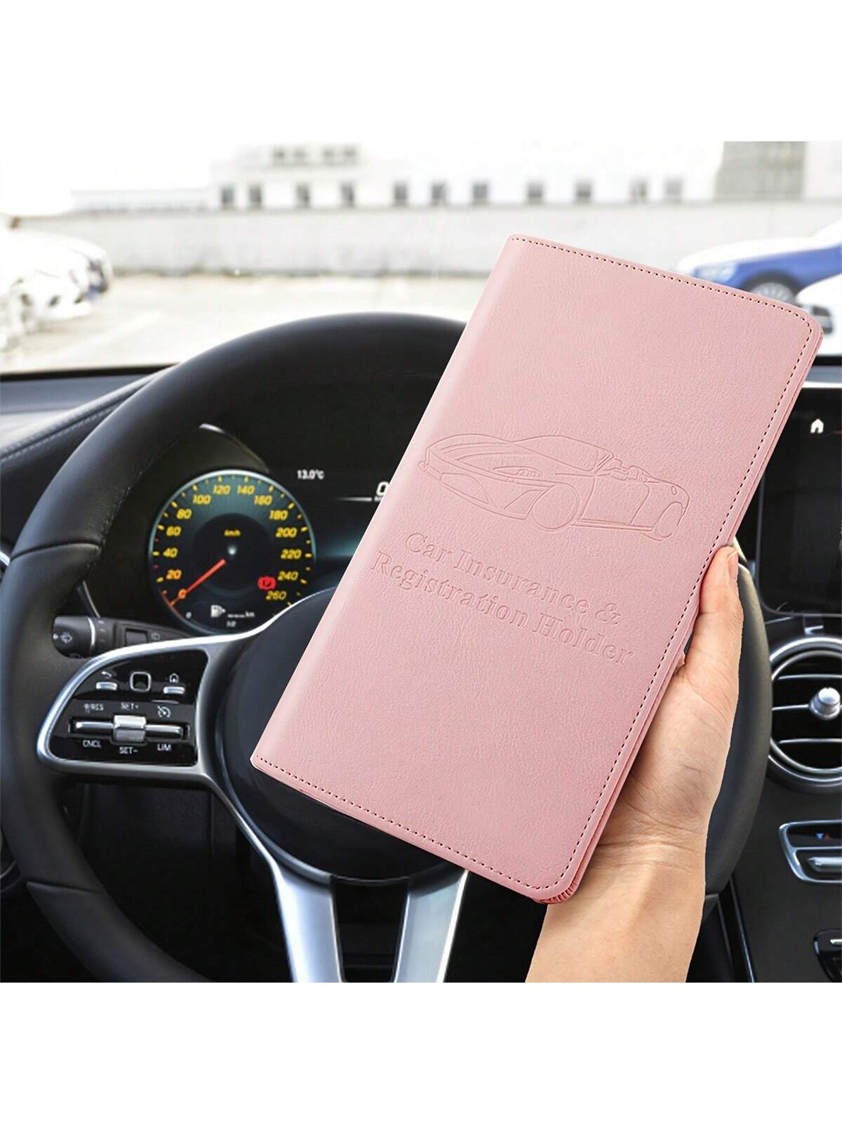 PU Leather Car Registration & Insurance Card Holder, Car Registration & Insurance Card Holder, Car Document Storage Box Glove Box Organizer Car Insurance Folder, Unisex Car Glove Box Organizer- Pink