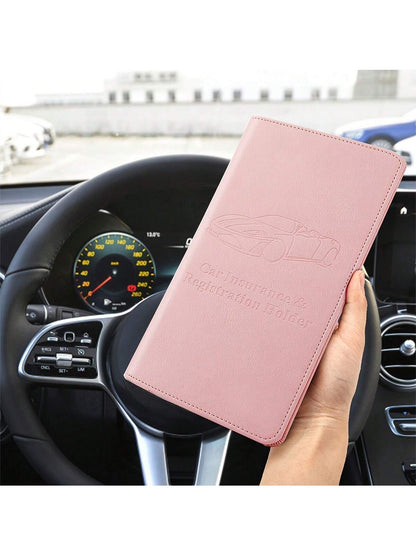PU Leather Car Registration & Insurance Card Holder, Car Registration & Insurance Card Holder, Car Document Storage Box Glove Box Organizer Car Insurance Folder, Unisex Car Glove Box Organizer- Pink
