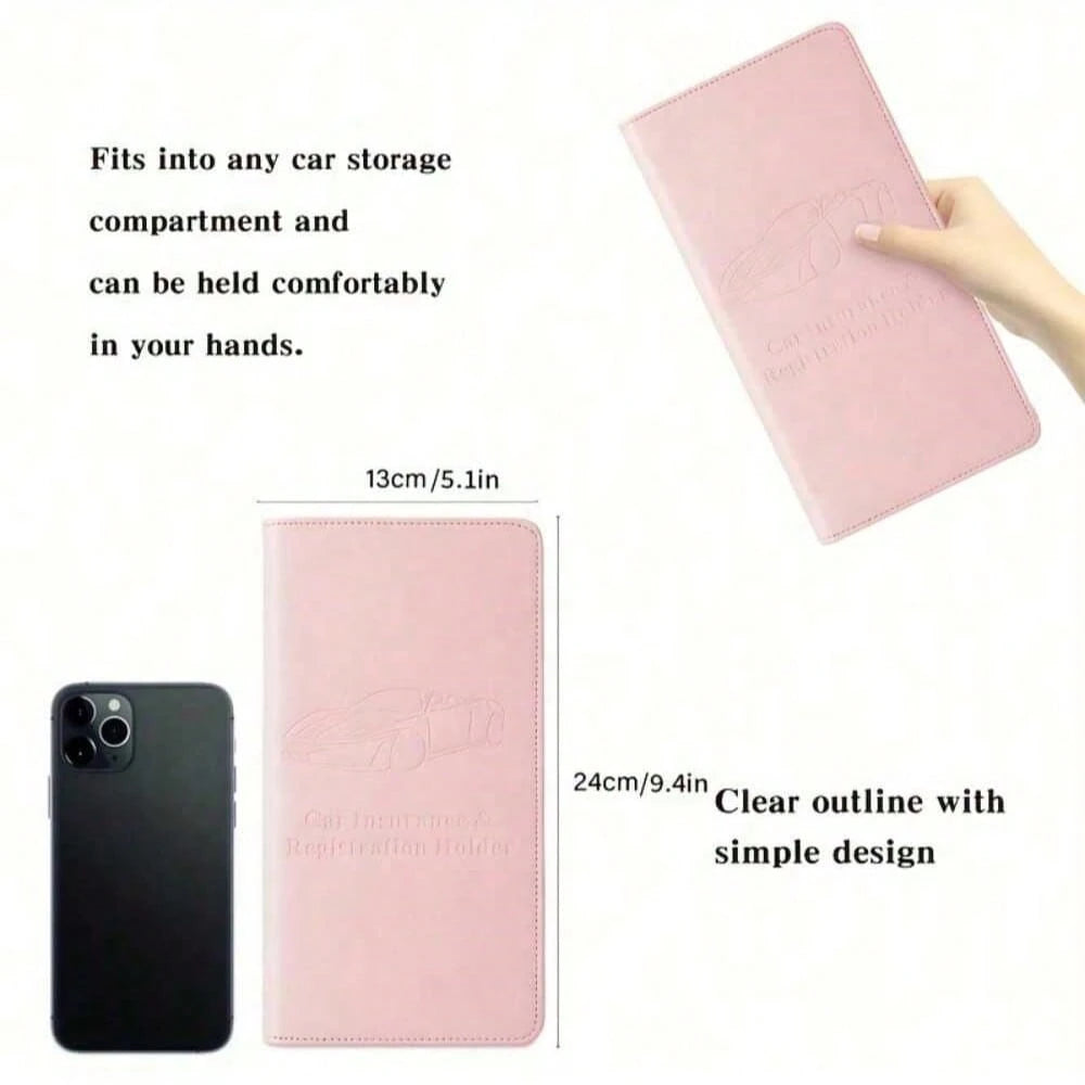 PU Leather Car Registration & Insurance Card Holder, Car Registration & Insurance Card Holder, Car Document Storage Box Glove Box Organizer Car Insurance Folder, Unisex Car Glove Box Organizer- Pink