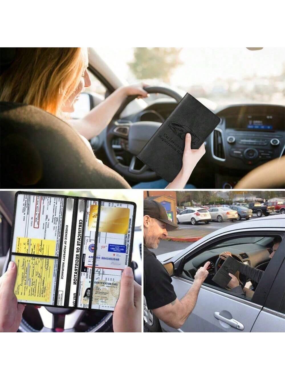 PU Leather Car Registration & Insurance Card Holder, Car Registration & Insurance Card Holder, Car Document Storage Box Glove Box Organizer Car Insurance Folder, Unisex Car Glove Box Organizer- Pink