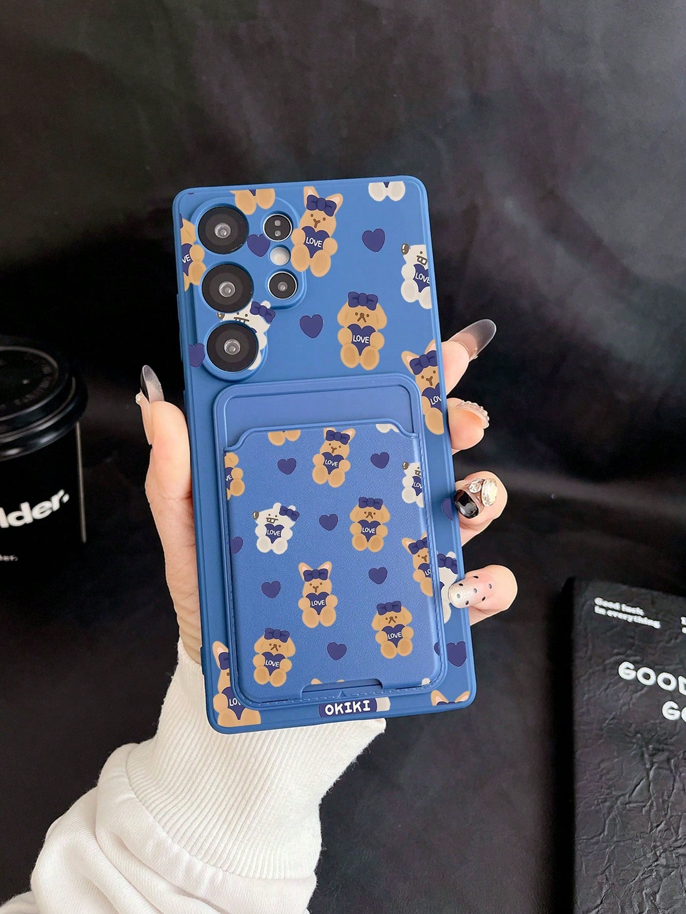 #Pure Android Series#1pc Blue TPU Blue Bow LOVE Rabbit Pattern Full Coverage Shockproof Phone Case And 1pc Blue Bow LOVE Rabbit Pattern Blue Adhesive Card Holder New 2-In-1, Full Coverage Protection D