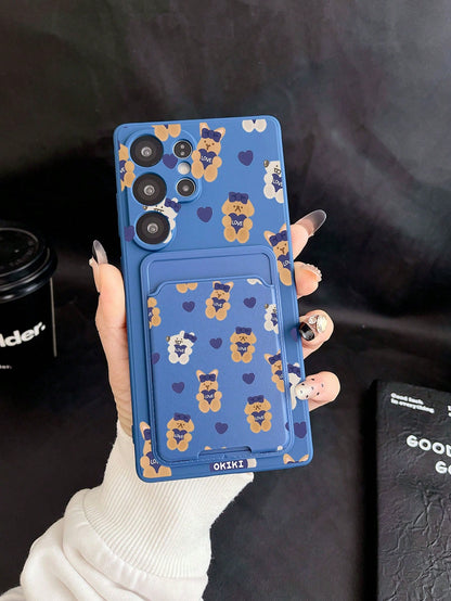#Pure Android Series#1pc Blue TPU Blue Bow LOVE Rabbit Pattern Full Coverage Shockproof Phone Case And 1pc Blue Bow LOVE Rabbit Pattern Blue Adhesive Card Holder New 2-In-1, Full Coverage Protection D