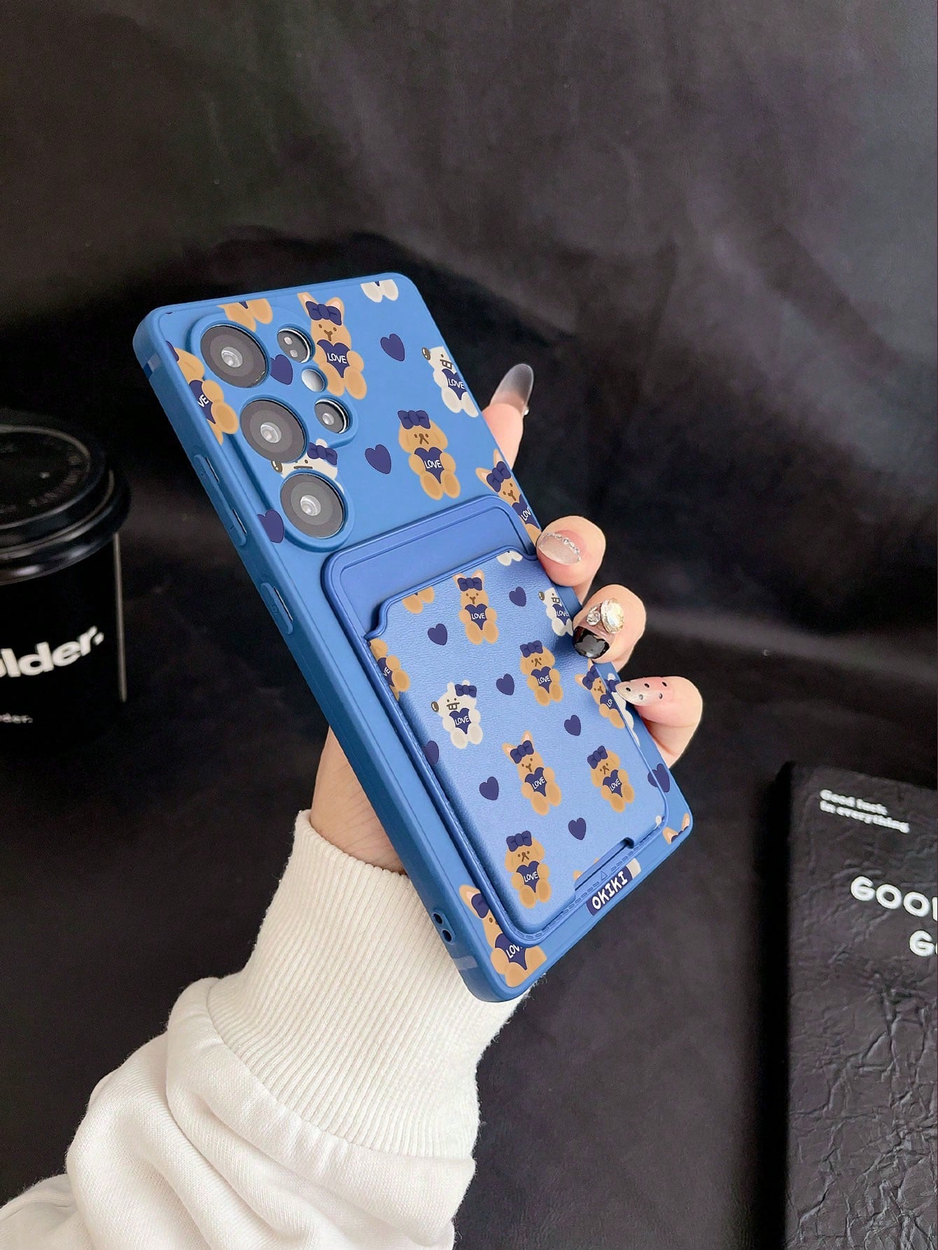 #Pure Android Series#1pc Blue TPU Blue Bow LOVE Rabbit Pattern Full Coverage Shockproof Phone Case And 1pc Blue Bow LOVE Rabbit Pattern Blue Adhesive Card Holder New 2-In-1, Full Coverage Protection D