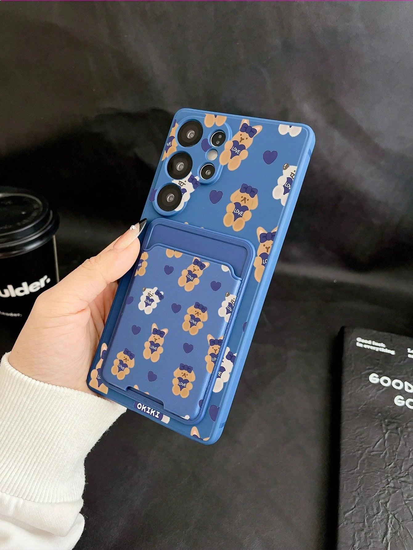 #Pure Android Series#1pc Blue TPU Blue Bow LOVE Rabbit Pattern Full Coverage Shockproof Phone Case And 1pc Blue Bow LOVE Rabbit Pattern Blue Adhesive Card Holder New 2-In-1, Full Coverage Protection D
