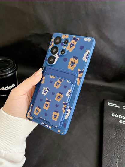 #Pure Android Series#1pc Blue TPU Blue Bow LOVE Rabbit Pattern Full Coverage Shockproof Phone Case And 1pc Blue Bow LOVE Rabbit Pattern Blue Adhesive Card Holder New 2-In-1, Full Coverage Protection D