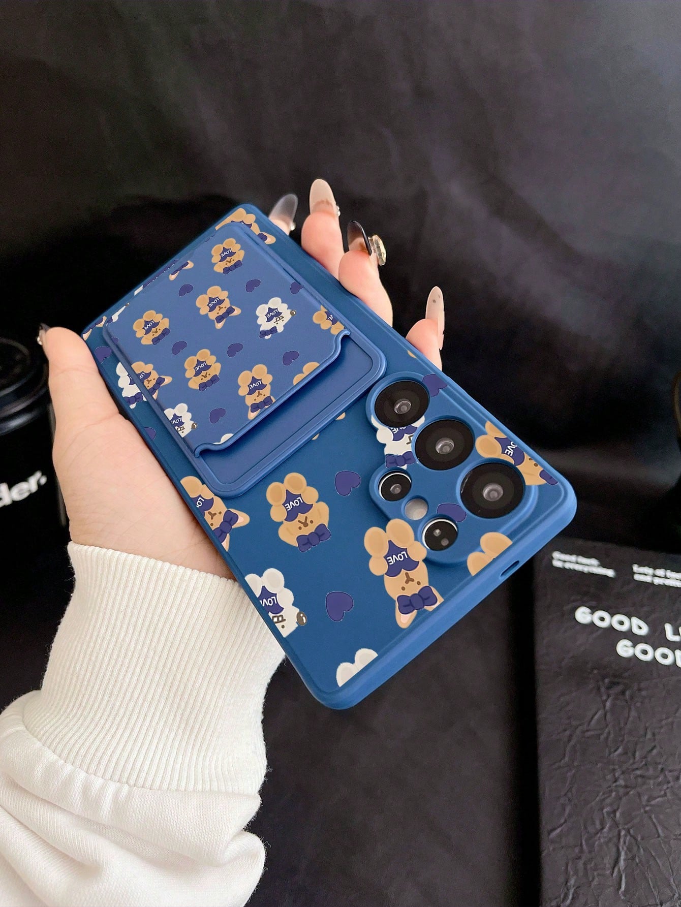 #Pure Android Series#1pc Blue TPU Blue Bow LOVE Rabbit Pattern Full Coverage Shockproof Phone Case And 1pc Blue Bow LOVE Rabbit Pattern Blue Adhesive Card Holder New 2-In-1, Full Coverage Protection D