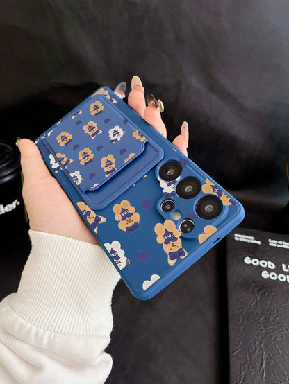 #Pure Android Series#1pc Blue TPU Blue Bow LOVE Rabbit Pattern Full Coverage Shockproof Phone Case And 1pc Blue Bow LOVE Rabbit Pattern Blue Adhesive Card Holder New 2-In-1, Full Coverage Protection D