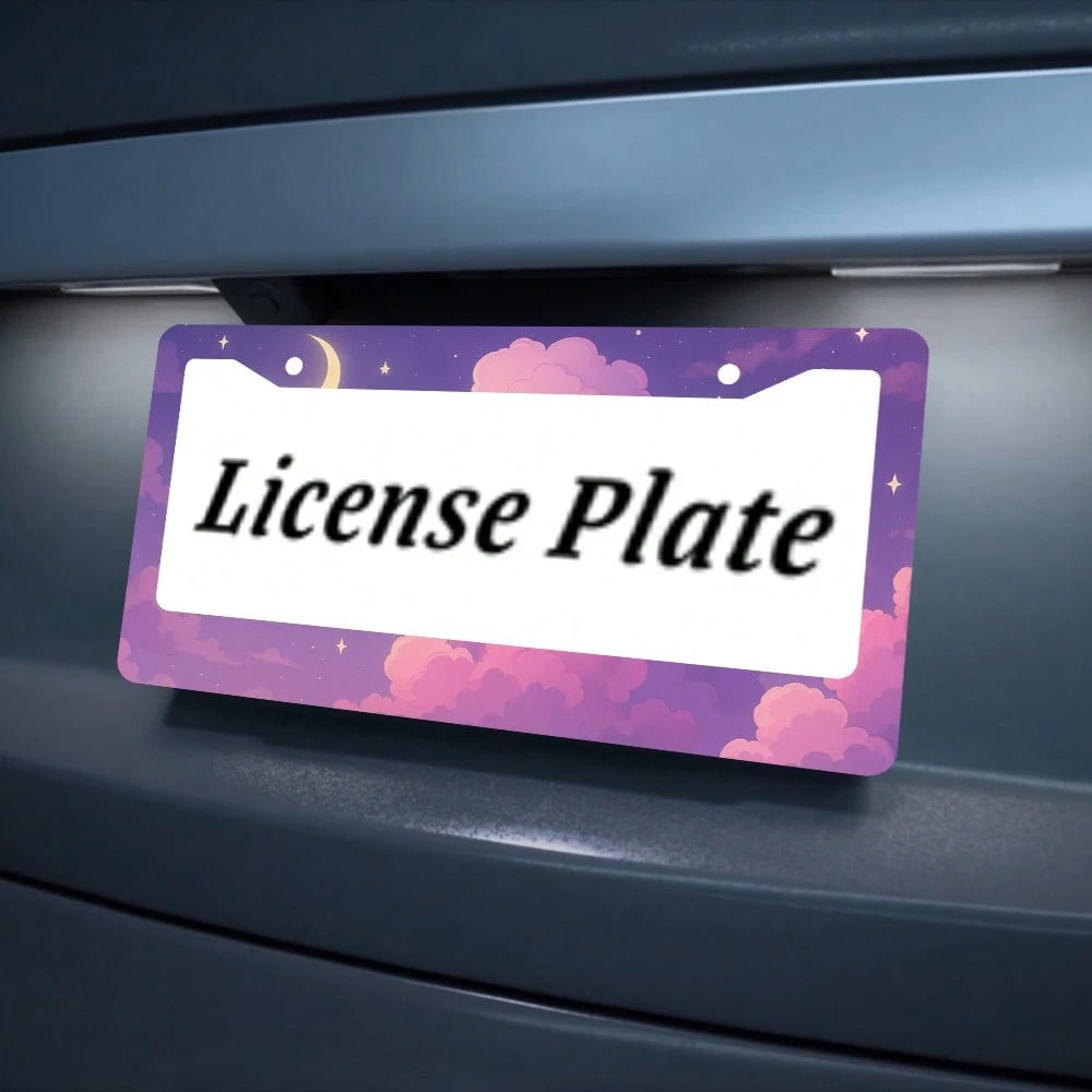 Purple Anime Cloud Moon License Plate Frame Night Scene License Plate Holder Auto Parts Rust-Proof Waterproof Car Decorative Frame Standard US 12x6 Inch 2PC