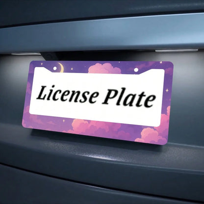 Purple Anime Cloud Moon License Plate Frame Night Scene License Plate Holder Auto Parts Rust-Proof Waterproof Car Decorative Frame Standard US 12x6 Inch 2PC