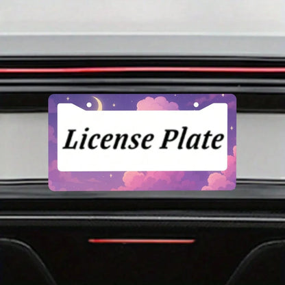 Purple Anime Cloud Moon License Plate Frame Night Scene License Plate Holder Auto Parts Rust-Proof Waterproof Car Decorative Frame Standard US 12x6 Inch 2PC