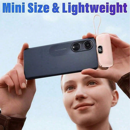 Purse-Friendly Pink 5000mAh Mini Charger With Lightning Plug, USB-C Cable And 22.5W Fast Charging, Featuring A Battery Level Screen, Lightweight Capsule Profile And Lanyard Loop For Easy Handling, Com