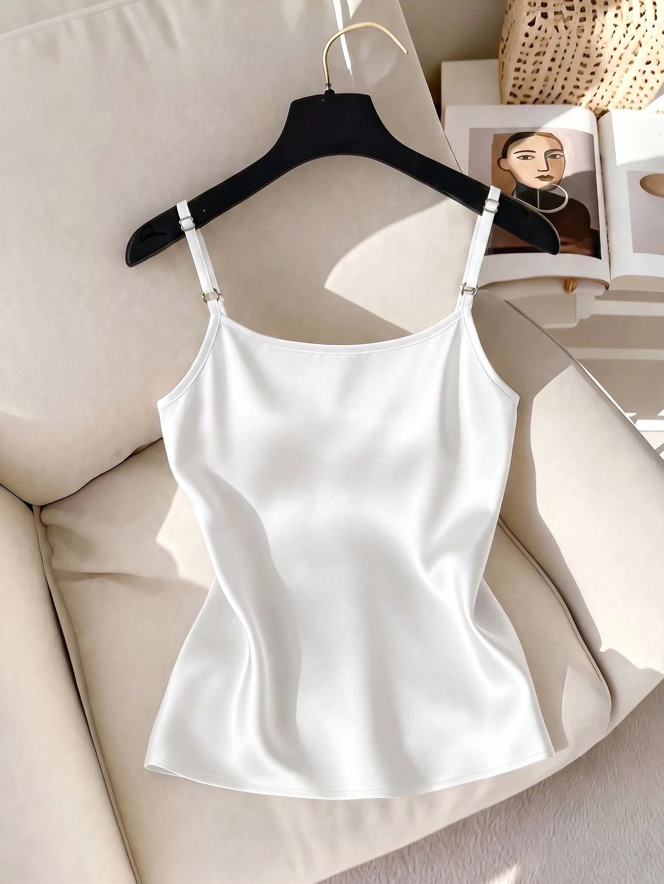 Qadelle Elegant Black And White Summer Cami,Women's Contrast Lace Spaghetti Strap Woven Tank Top For Date Night,Vacation,Party,Office Daily Wear Loungewear