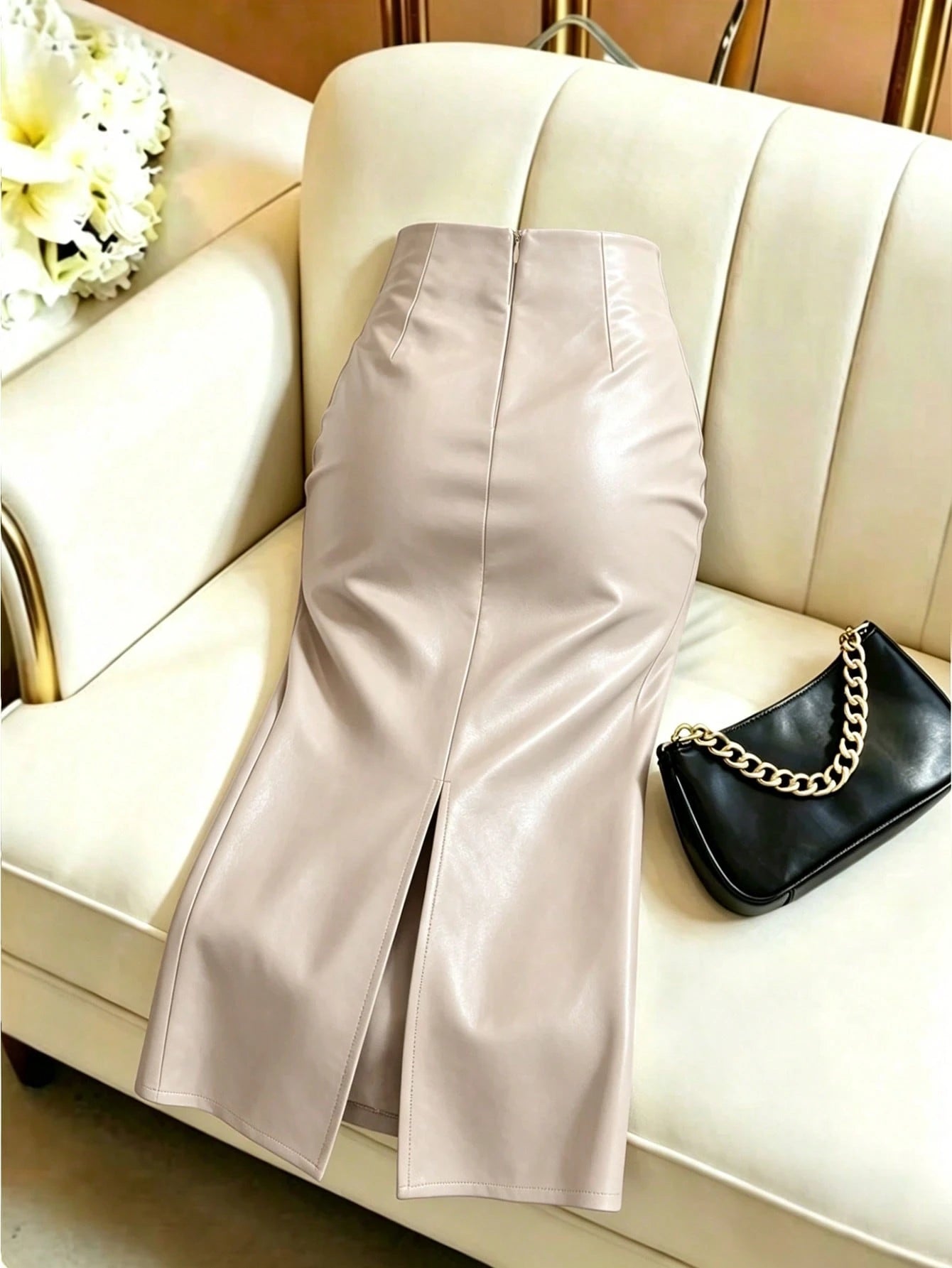 Qadelle Women's Solid Color Pu Leather Skirt Women Fall For Women