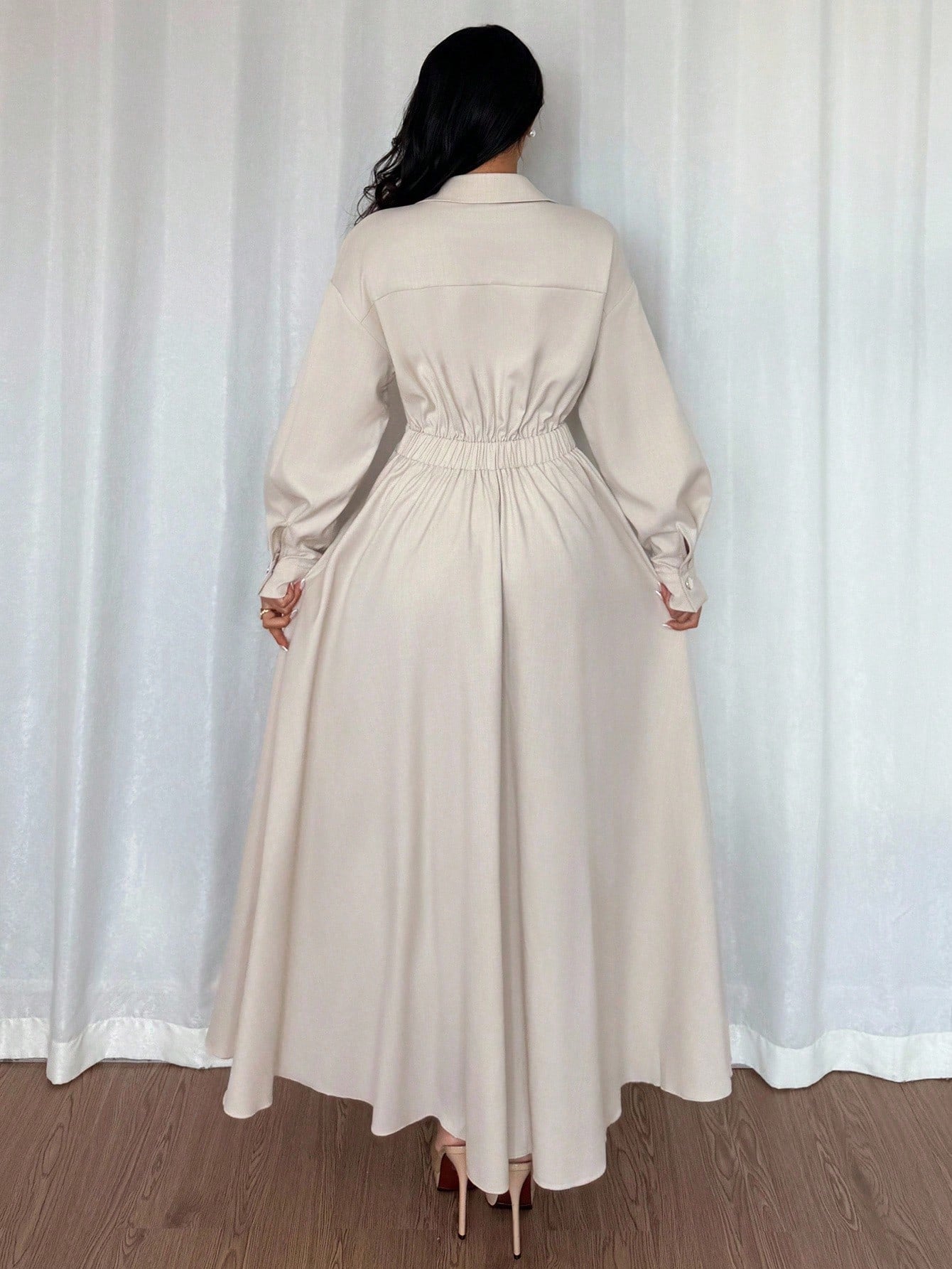 Rafferiza Women's Elegant White Long Sleeve Turndown Collar Dress,Autumn Tea Party Dropped Shoulder Waist Flared Fall Cloth For Outings,Vacations & Holidays