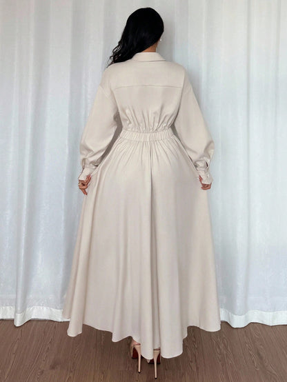 Rafferiza Women's Elegant White Long Sleeve Turndown Collar Dress,Autumn Tea Party Dropped Shoulder Waist Flared Fall Cloth For Outings,Vacations & Holidays