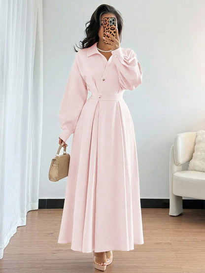Rafferiza Women's Elegant White Long Sleeve Turndown Collar Dress,Autumn Tea Party Dropped Shoulder Waist Flared Fall Cloth For Outings,Vacations & Holidays