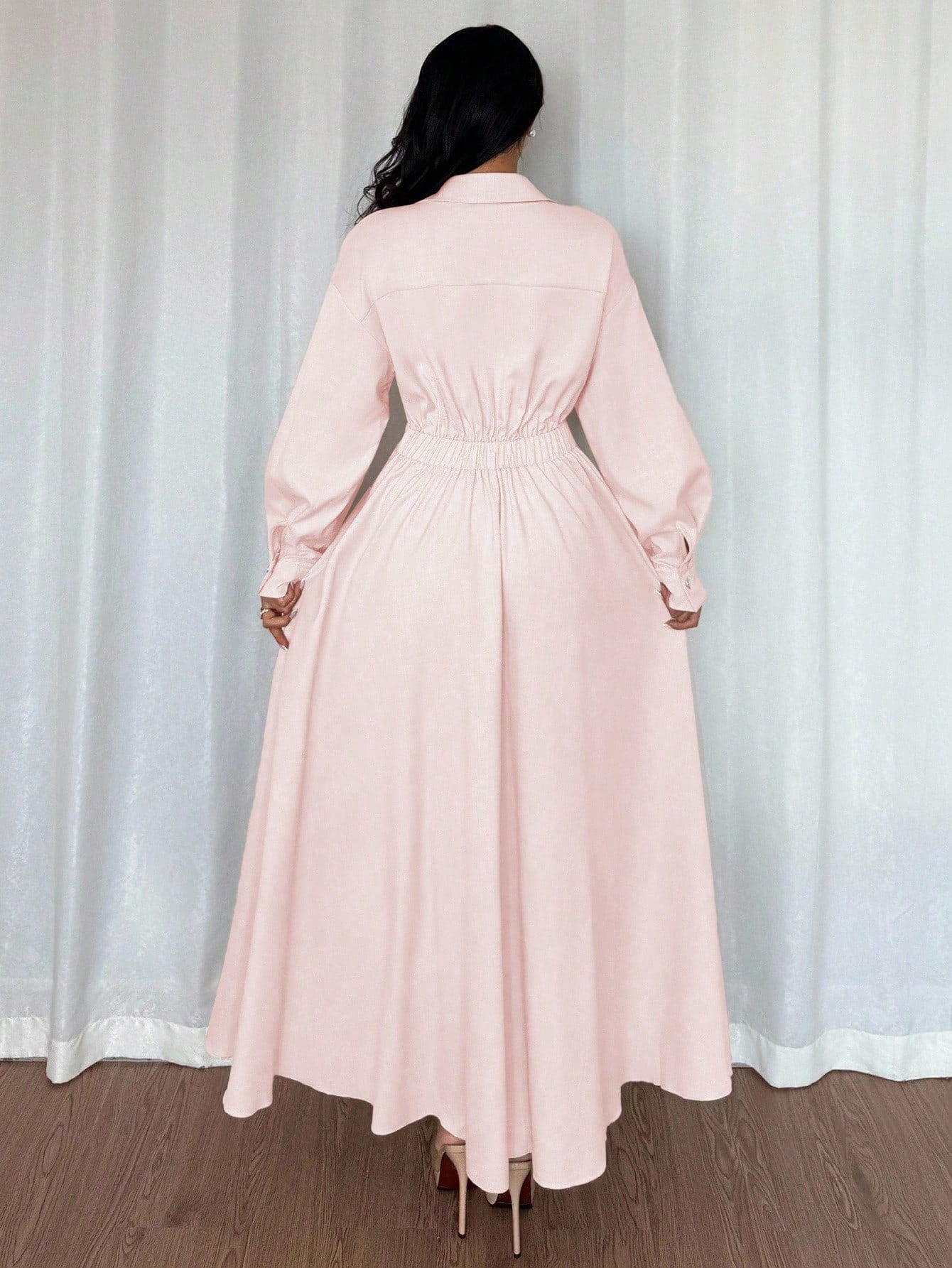 Rafferiza Women's Elegant White Long Sleeve Turndown Collar Dress,Autumn Tea Party Dropped Shoulder Waist Flared Fall Cloth For Outings,Vacations & Holidays