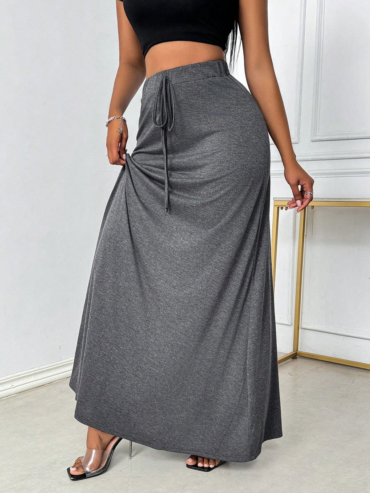 Rafferiza Women's Solid Color Simple Daily Wear Skirt Fall