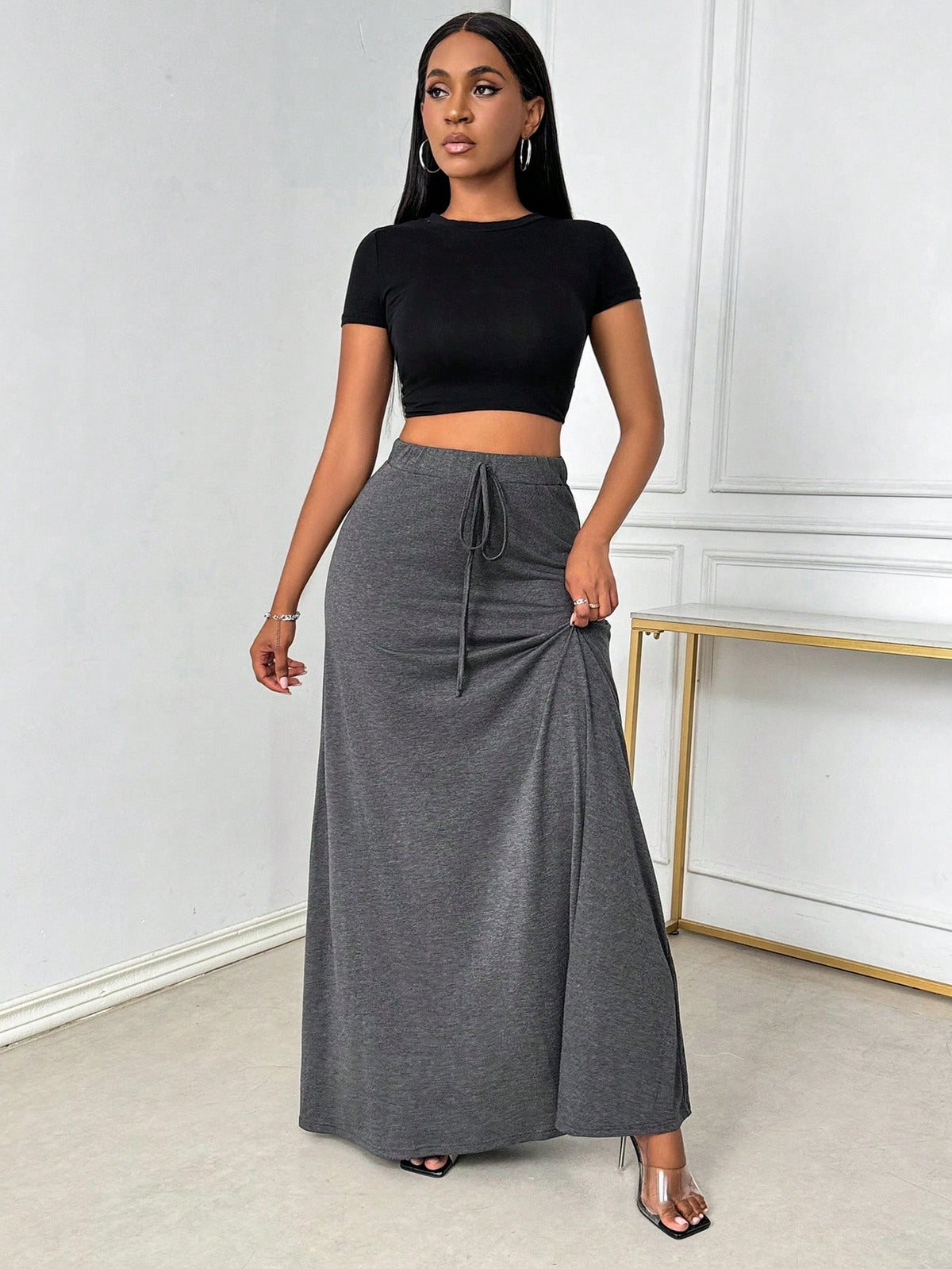 Rafferiza Women's Solid Color Simple Daily Wear Skirt Fall