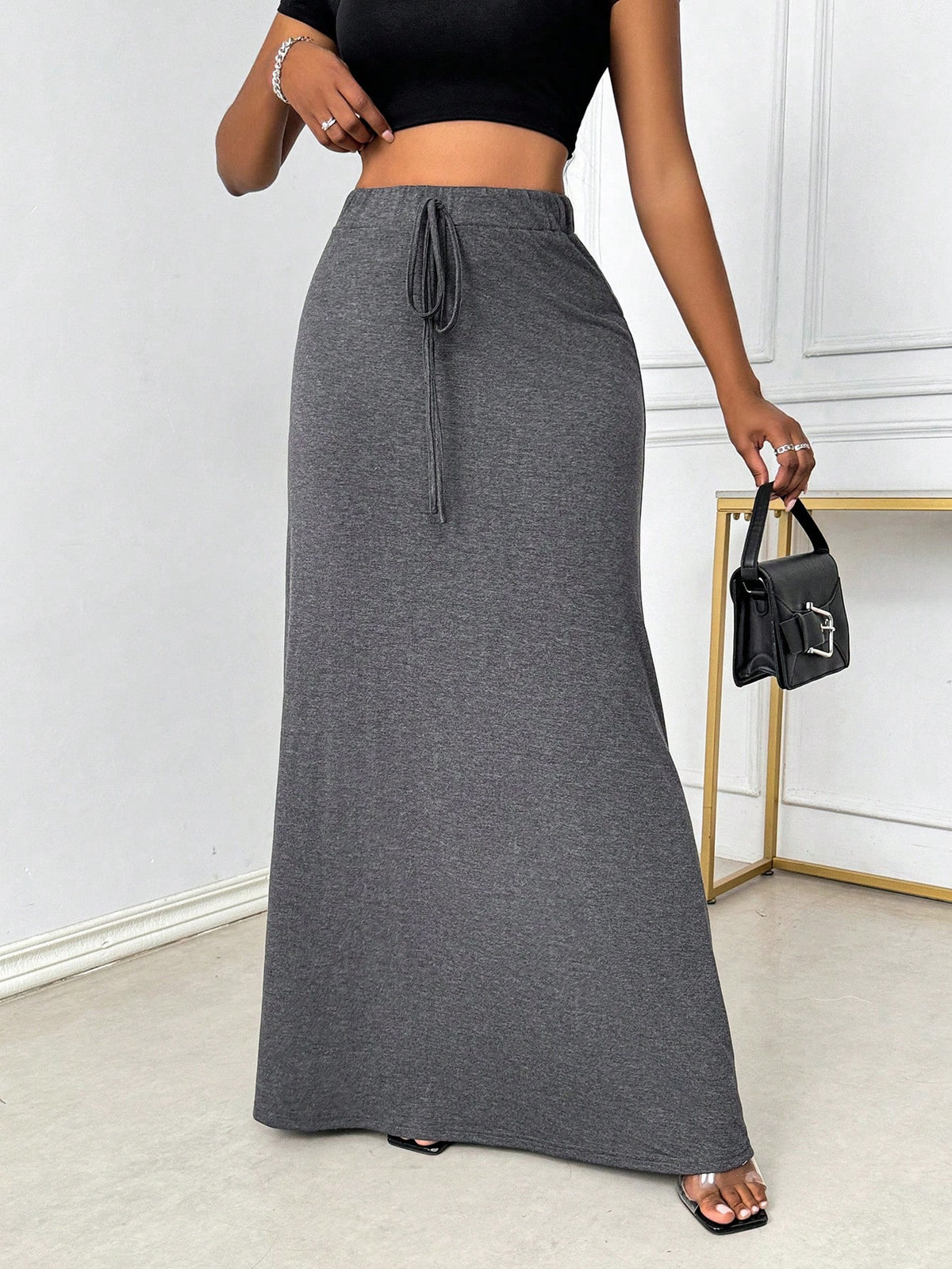 Rafferiza Women's Solid Color Simple Daily Wear Skirt Fall