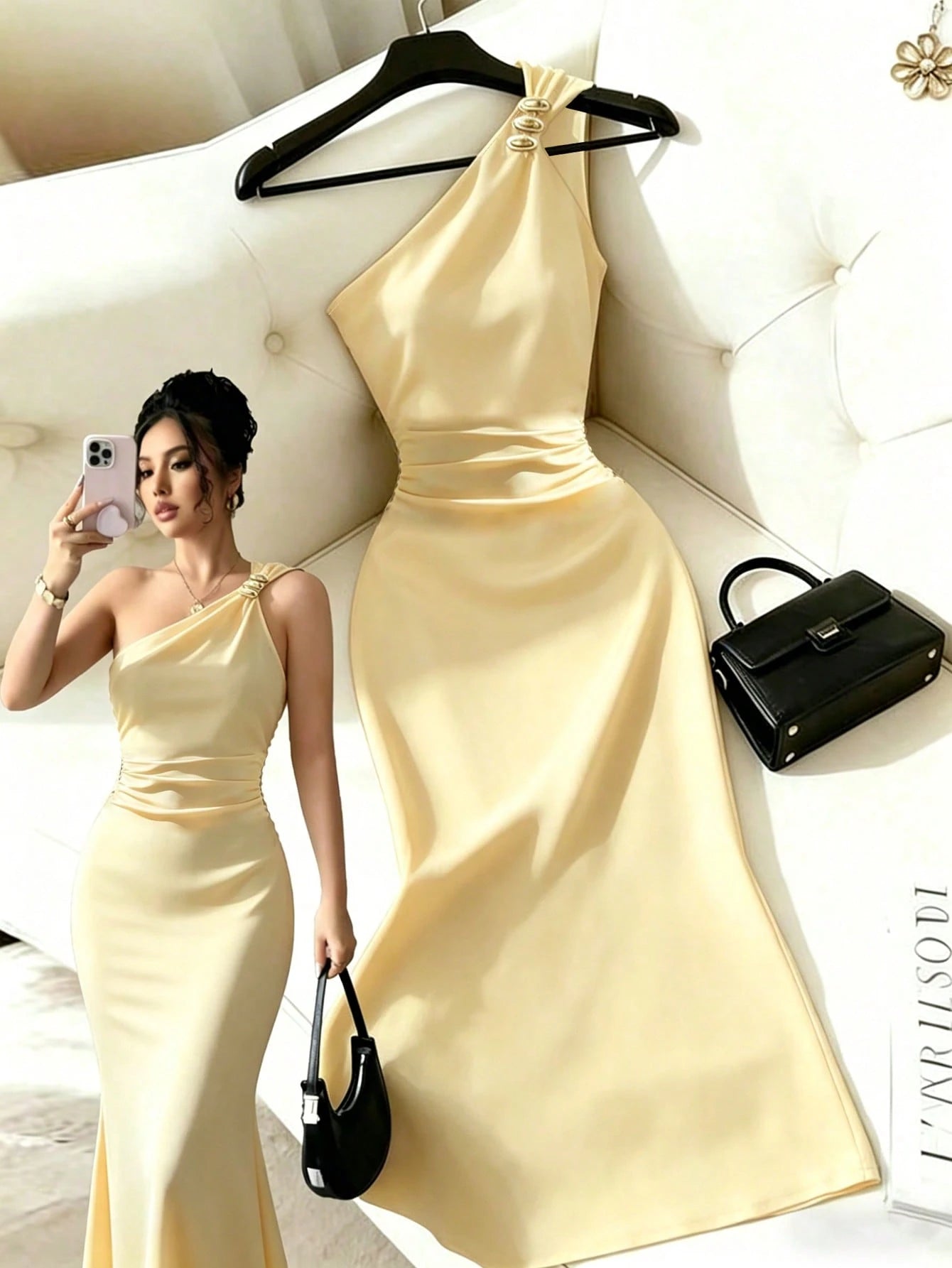 Rafferiza Women's Solid Color Sleeveless Metal Decor Elegant Dress